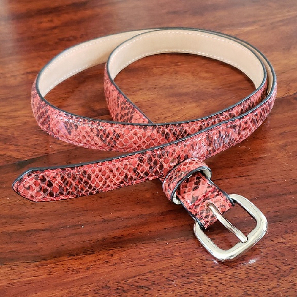 Vintage THE LIMITED Leather Skinny Belt Red Black Snake Print | Genuine Leather